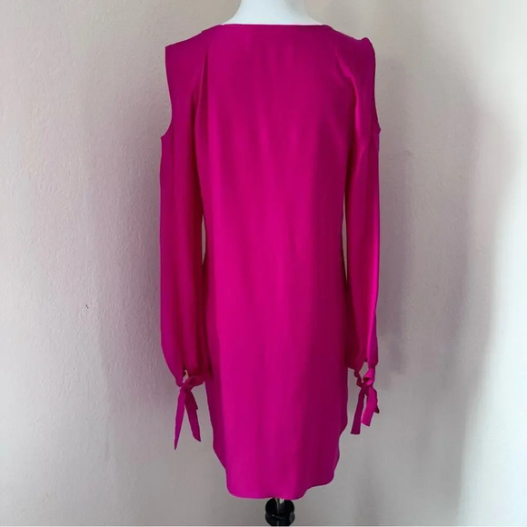 Amanda Uprichard Hot Pink 100% Silk Cold Shoulder Long Sleeve Dress Small - Picture 6 of 13